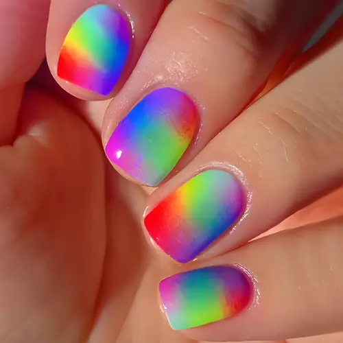 24pcs acrylic press on nails rainbow gradient glossy nails easy to apply long lasting reusable on nails for women