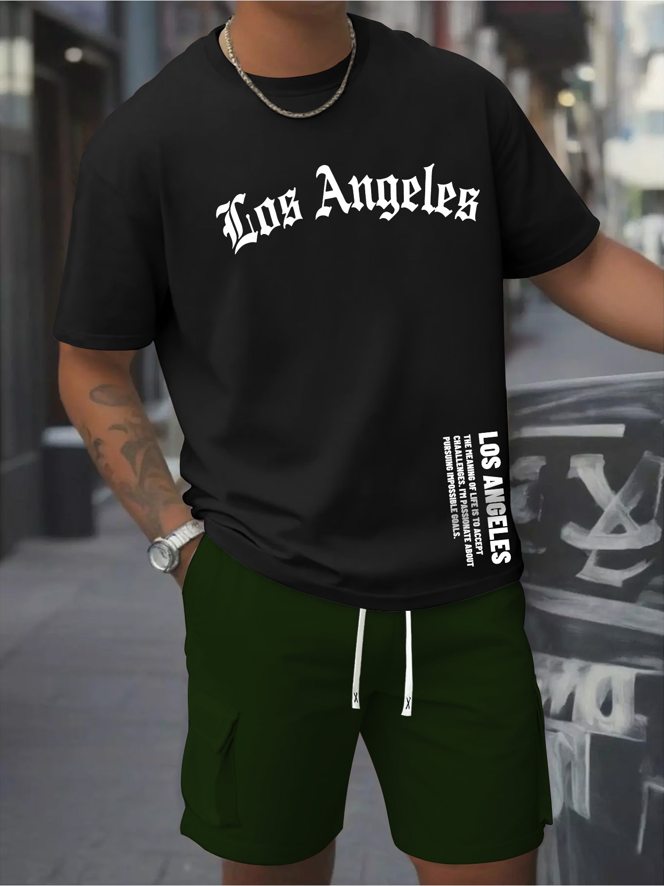 Men'S Casual Two-Piece Set, Pure Cotton Round Neck Short Sleeved T-Shirt And Work Pants with Pockets