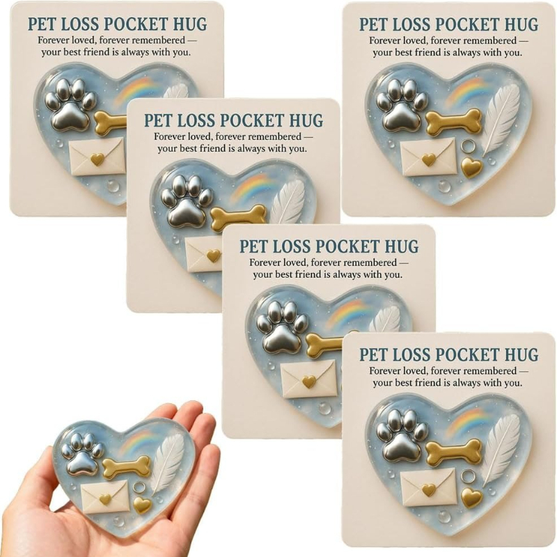 TEMU 5pcs Heart-shaped Warm Print Keepsake Bag | Pet Keepsake Gift With Greeting Card And Envelope, A Mourning Gift For The Pet.