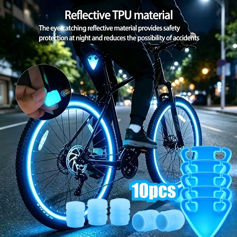 TEMU 10pcs Set Of Colored Night Vision Riding Reflective Taillights And Valve Caps, High Visibility Bicycle Accessories To Enhance Night Visibility
