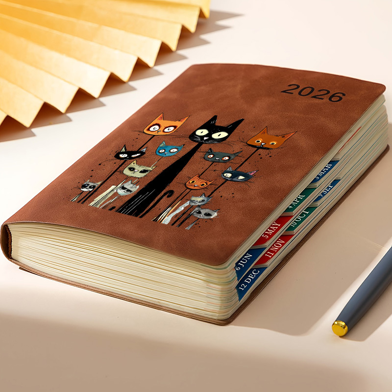 1pc Kitten 2026 Record Book - 380-page Daily Organizer, Monthly & Weekly Layouts, Compact Portable Size For Time Management & Goal Tracking, Notebook