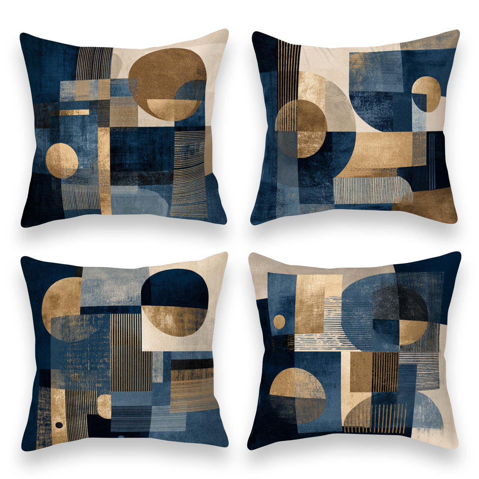 TEMU Ensemble de 4 taies d'oreiller, style moderne luxe léger, motif géométrique bleu doré, housses de coussin décoratives, design haut de gamme bleu