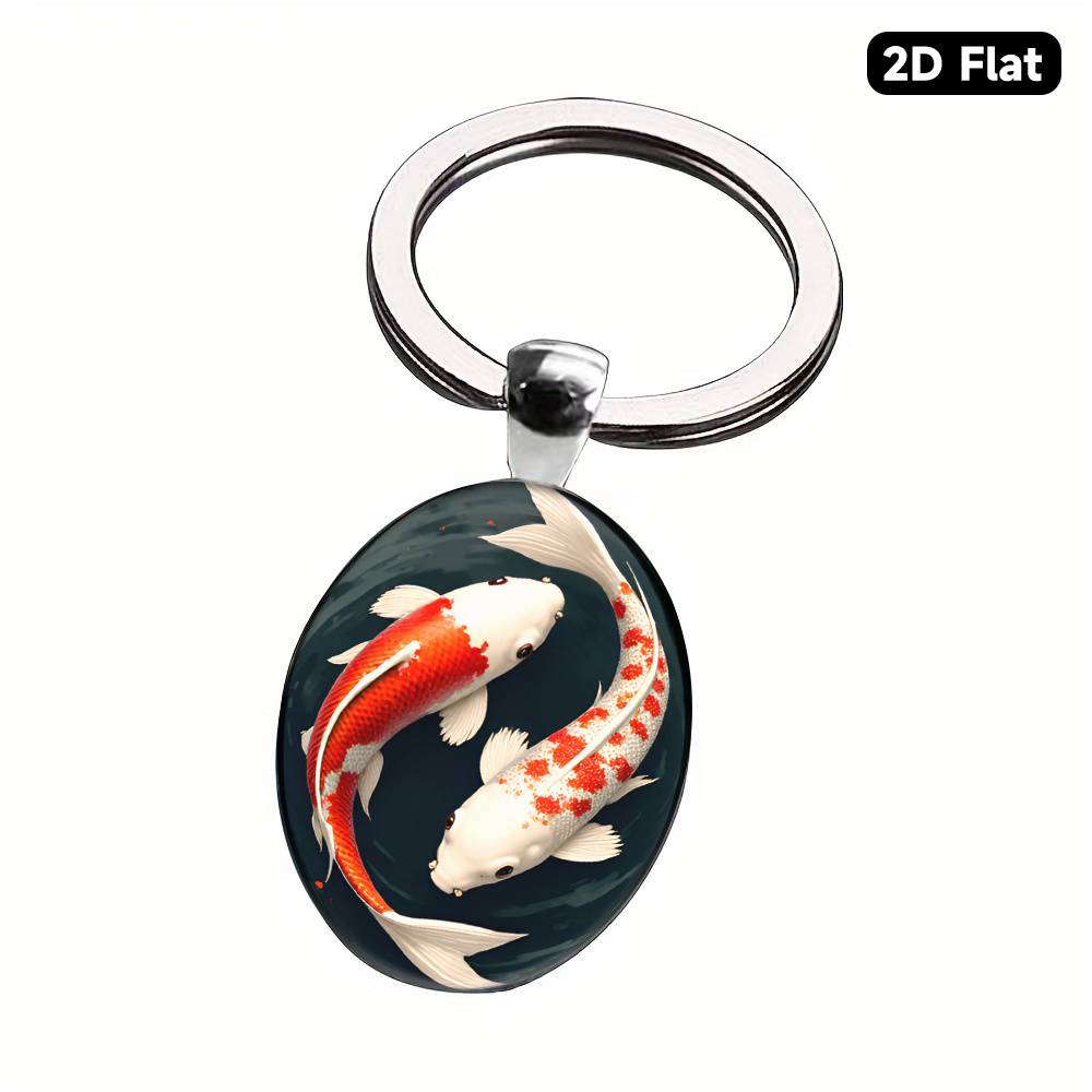 Image of 1pc Cute Alloy Keychain | Dual Koi & Floral Scale Design, Japanese , Perfect For Bag Backpack Decorations, Car Key Pendants, Christmas Gifts, Zen Theme