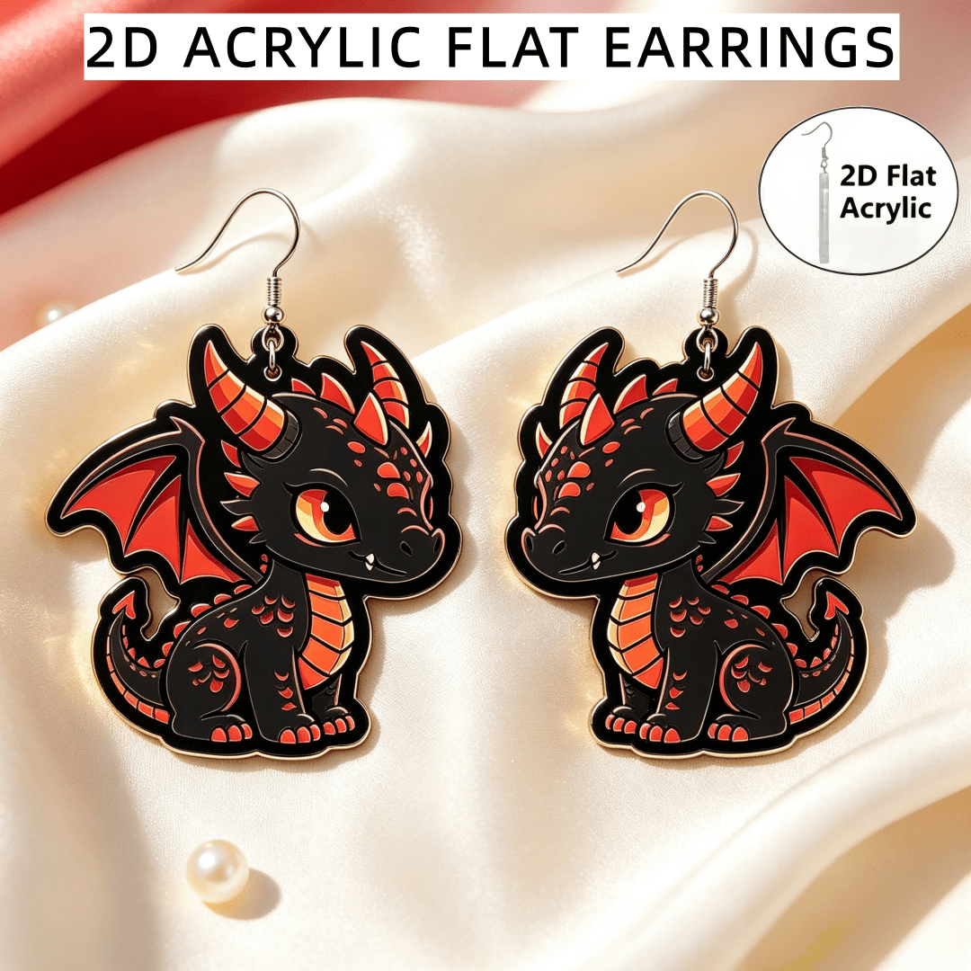 Cute Black Red Dragon Acrylic Dangle Earrings for Women