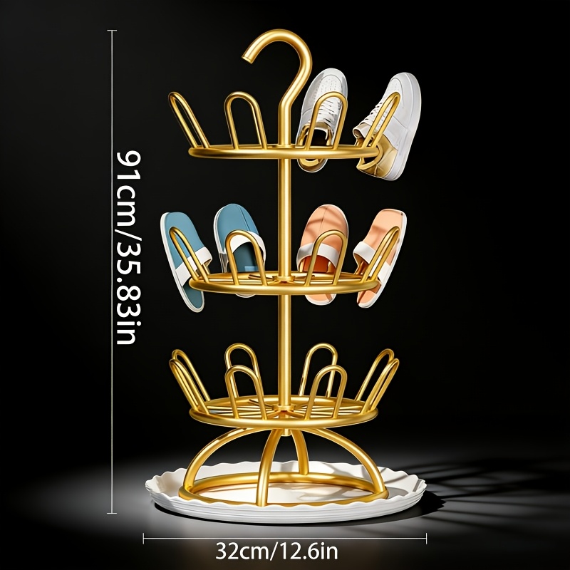 Shoe-Specific Rotating Drying Storage Rack, Featuring an Artistic Streamlined Wrought Iron Design That Is Elegant and Generous. Multi-tiered Storage Layout with Ample Capacity, Rotatable for Flexible Adjustment. Switch Freely Between Floor-standing