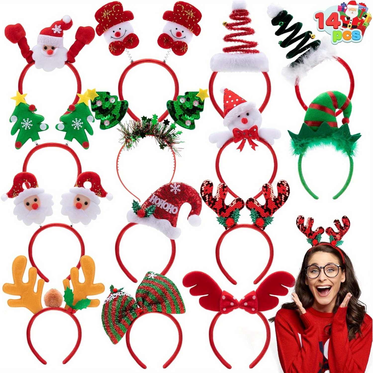 Image of Syncfun 14pcs Christmas Headbands With Different Designs Party Holiday Headbands For Kids Women Men Christmas Holiday Parties Favors ( ), Hats