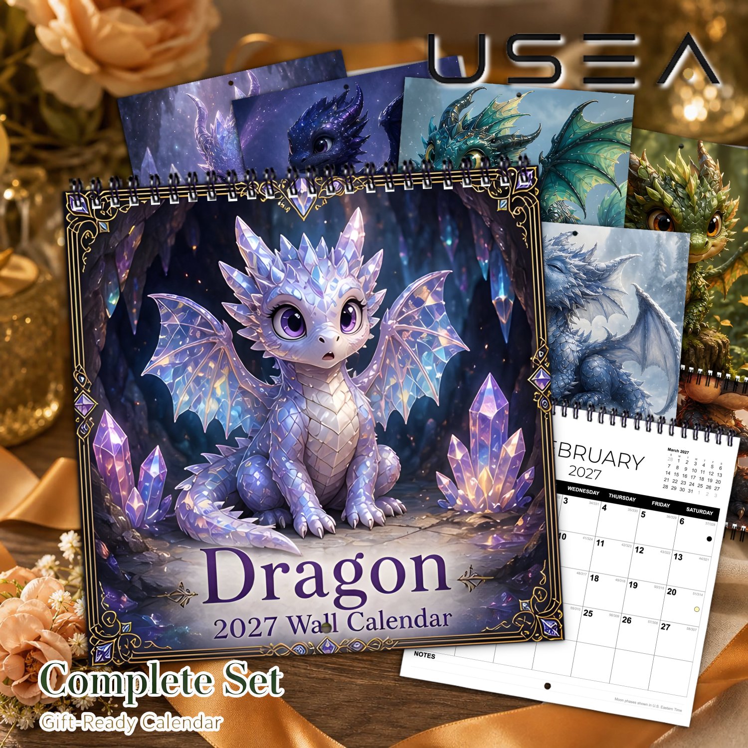 TEMU 2027 Wall Calendar 2027 Dragon Wall Calendar, 12-month Yearly Organizer & Monthly Planner, Hanging Twin Wire Calendar With Large Blocks, Lunar