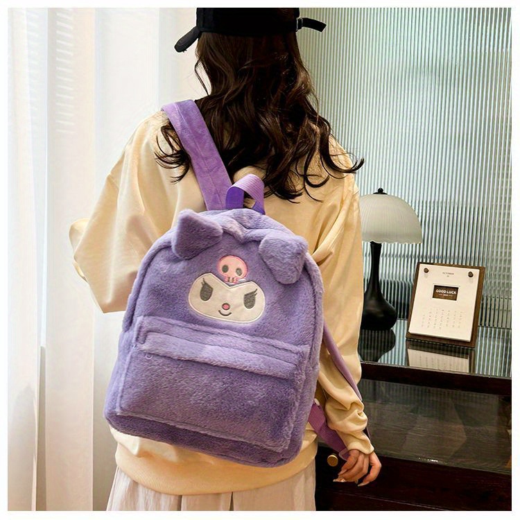 [Officially Licensed] Sanrio Plush Backpack Suitable for - Cute Y2K School Bag with Yellow Duck & Pink Rabbit Characters, Soft Lightweight Backpack, Large Capacity Bookbag Gift for, for Teenager