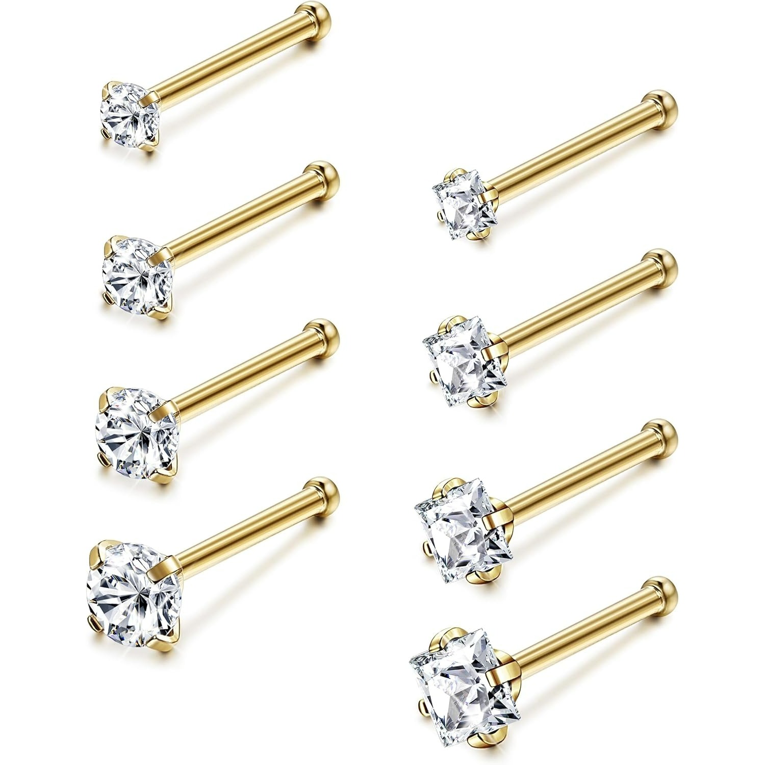 Image of 8pcs Hypoallergenic Nose Rings 18g Surgical Stainless Steel Nose Rings Studs Cubic Synthetic Zirconia Nose Ring Labret Nose Piercing Jewelry For Women Men 1.5mm 2mm 2.5mm 3mm