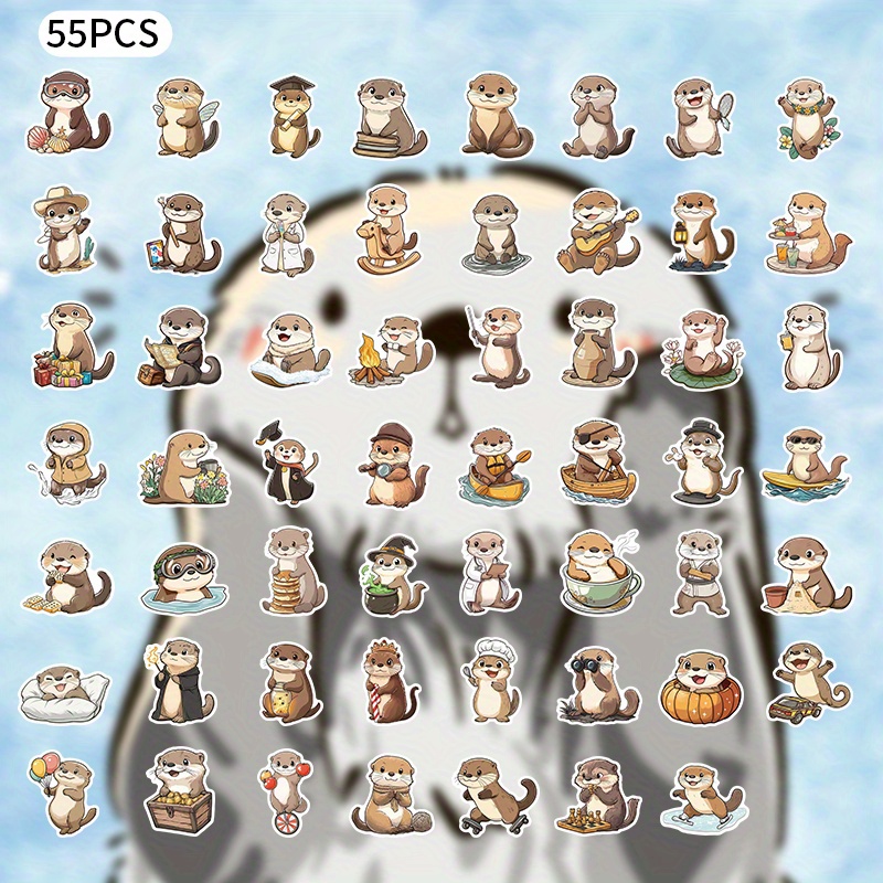 55pcs/65pcs Vibrant And Adorable Otter Decorative Stickers, Perfect For Brightening Up Any Plain Surface, Full Of ! Ideal For Holiday Party Gifts!