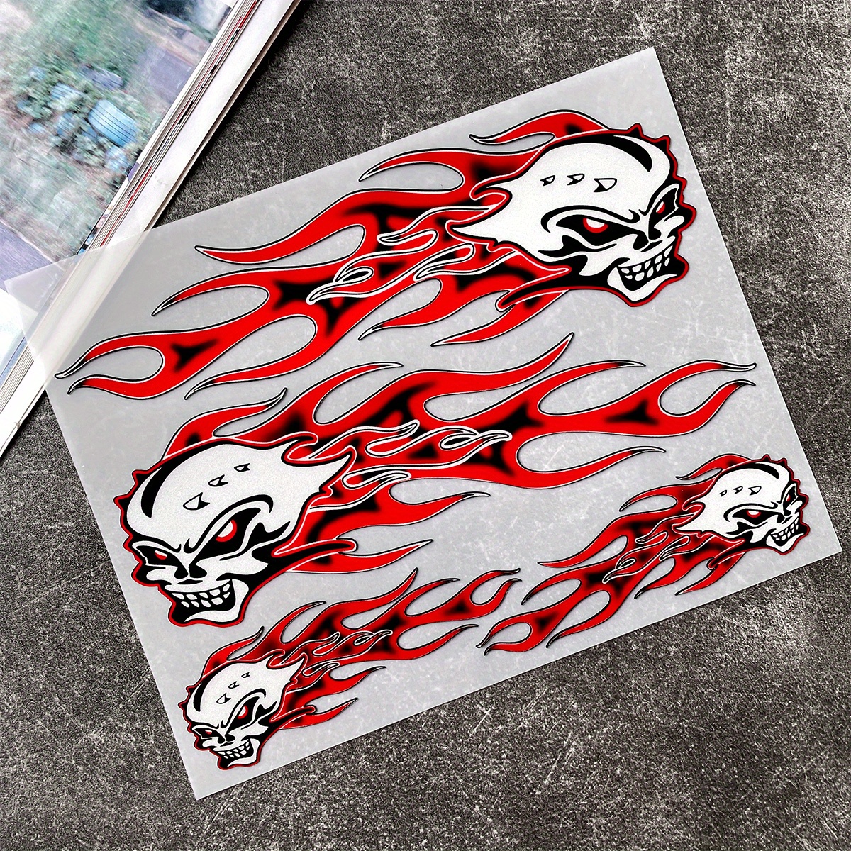 Image of 2d Flat Stickers Featuring Flame For Motorcycles - Waterproof Vinyl Decals Suitable For Bike Bodies, Helmets, And Tank Decorations, Durable And Easy To Apply