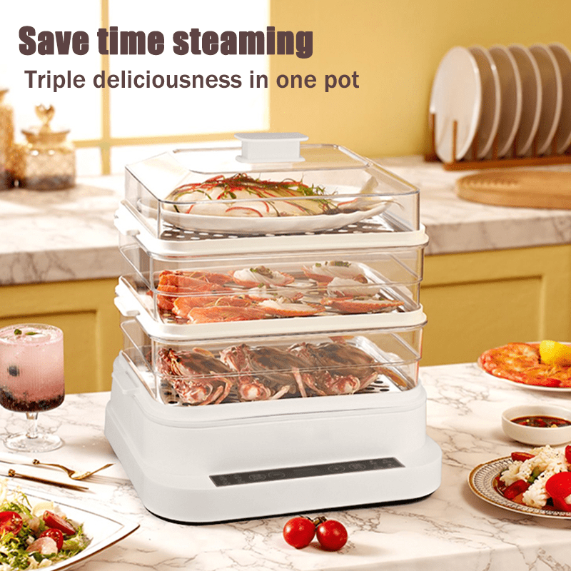Household Electric Steamer - Can Be Stacked - Multifunctional 3-Layer Electric Steamer - 8.45gal Large Capacity - Electric Steamer - Suitable for Household Essentials And Kitchen Supplies - Can Steam Fish, Boil Eggs, Defrost, Steam Beef And Keep Warm, Etc