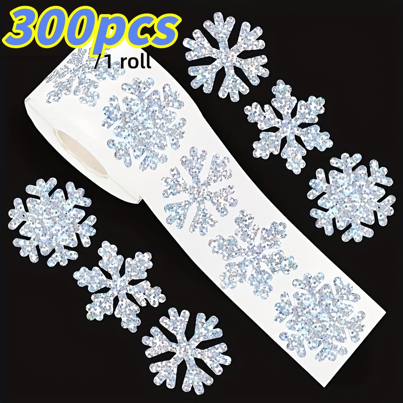 TEMU Rollo de 300 pegatinas de de invierno, pegatinas plateadas con impresión láser UV, 3 diseños, pegatinas autoadhesivas de Navidad, adecuadas para