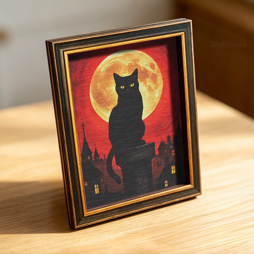 TEMU Halloween Black Cat Fridge Magnet, Mini, Background, Wooden Fridge Sticker, Mysterious Aura, Fun Gift, Kitchen Decor. (back Is Full Of Magnet)