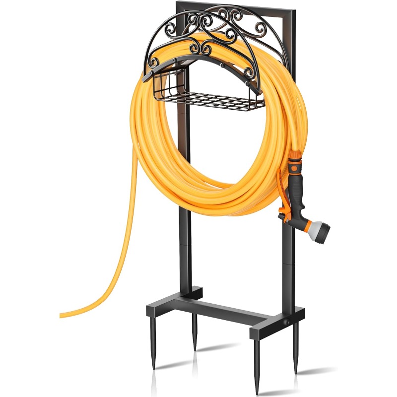 TEMU Heavy-duty Metal Garden Hose Holder, Outdoor Freestanding Garden Hose Reel Hose Stand, Detachable Garden Hose Organizer Holds 150ft Hose,