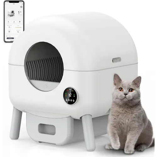 105l self cleaning automatic litter box for multiple cats with app control system safety sensor 1 roll trash bags mat design little white