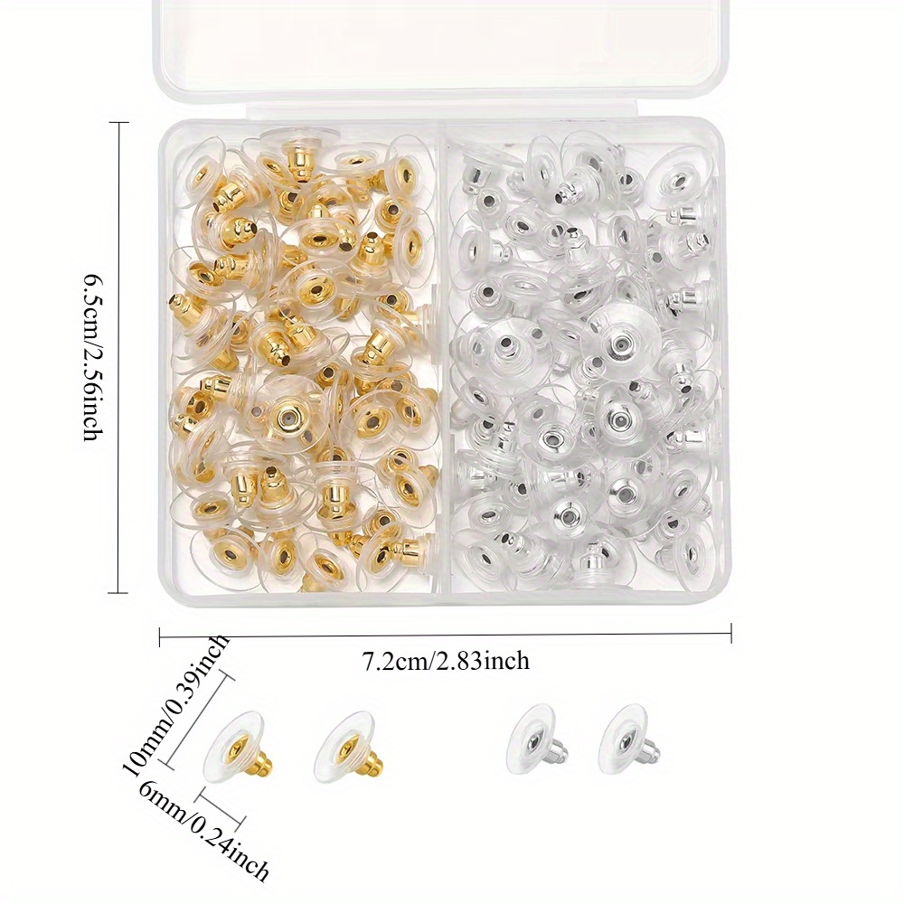 100pcs Earring Backs Tools Set With Storage Box, Golden And Silvery Assorted Flying Saucer Ear Backs/ Earring Nuts/ Earring Findings For Jewelry Making Supplies