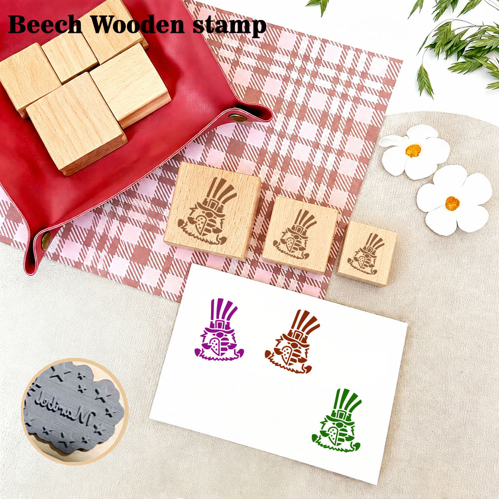 Cute Cartoon Gnome Wooden Rubber Stamp
