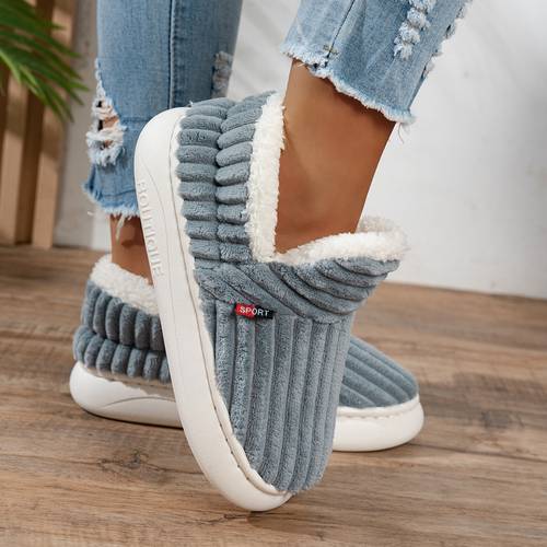 zapatos de invierno para mujer con forro de peluche y gruesa, estilo de comercio exterior, pantuflas con tacón para hombres, zapatos para mujer
