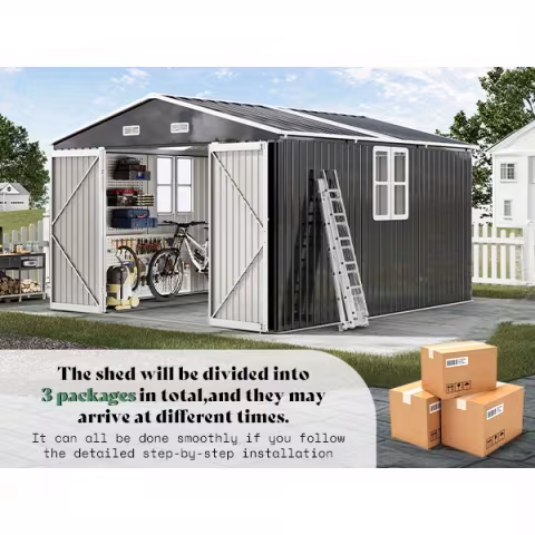 10x12x7 ft galvanized steel storage shed with 2 4 windows hinged outdoor shed for backyard garden patio Product details 6