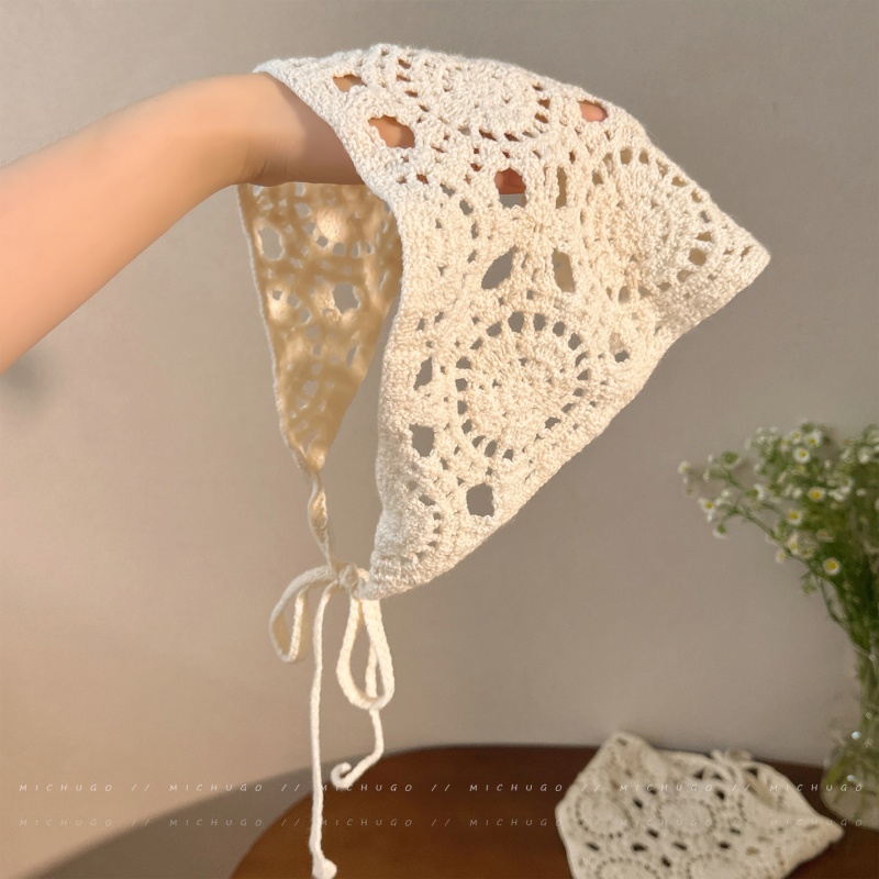 TEMU 3 Colors Easy Yarn Hollow Triangle Scarf Women Headscarf Hair Band Acrylic Triangle Headband Versatile Fashion Korean Retro Cute