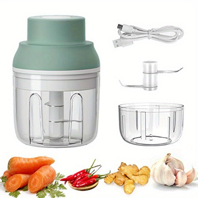 1-touch operation powerful electric mini food chopper with 8.45oz & 3.38oz bowls - 45w motor, 2-in-1  , usb-powered cordless-like operation, bpa-free & waterproof, 304 stainless steel blades, safety lock & induction system, compact & portable for garlic, meat, vegetables, food grinder (ideal for small kitchens, camping, travel) -   & easy-clean (usb-powered), manual vegetable chopper, big vegetable chopper Product details 1