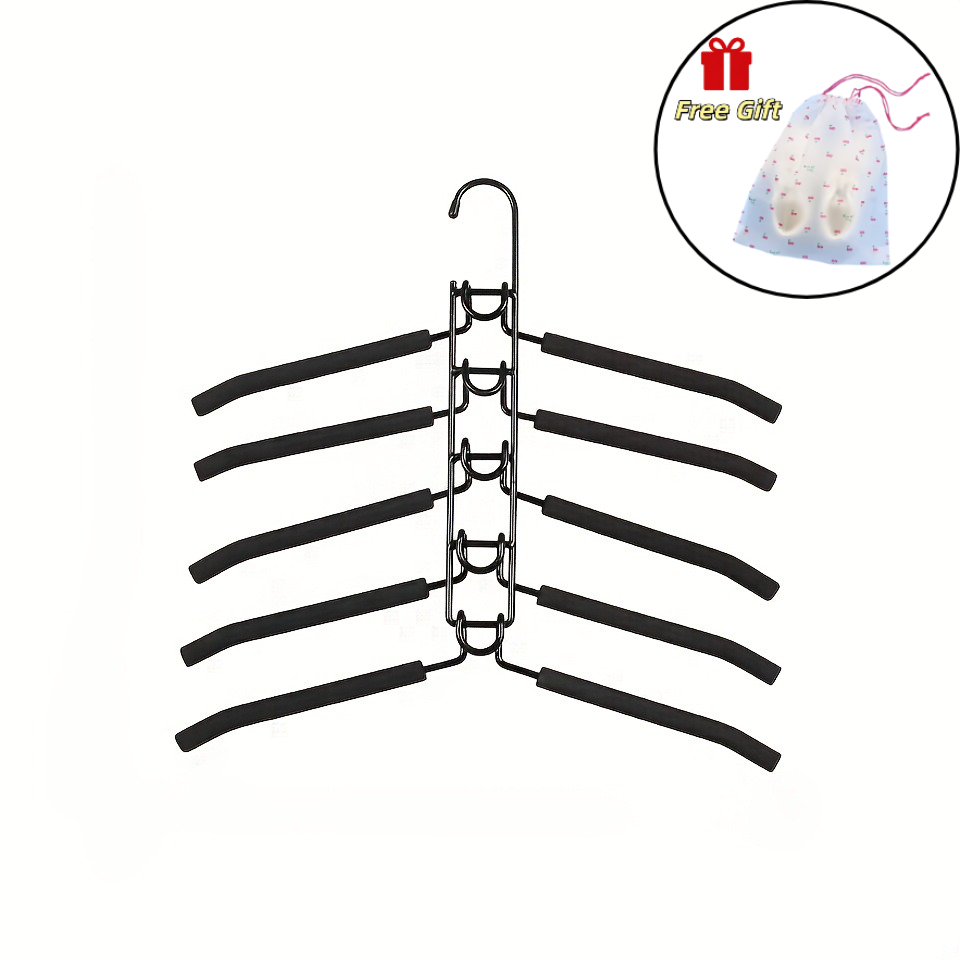 TEMU 2pcs Combination Set (black 5-layer Stackable Sponge Hanger X 1pc And Cherry Bunch Pockets X 1pc), Free Cherry Bunch Pockets, , With Anti-slip