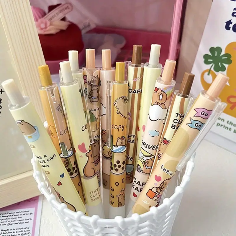 6pcs capybala retractable cute cartoon capybara pens 0. 5mm black ink gel ink aesthetic supplies for girls boys women men, cute gel pens, fancy pen, needle tip pens, cute pens bulk, school pens, ink gel pens, notetaking pens, writing tools, design, fun stationery, comfortable grip, durable pen, fine tip pen, retractable pen, stationery lovers, gift for friends Product details 1