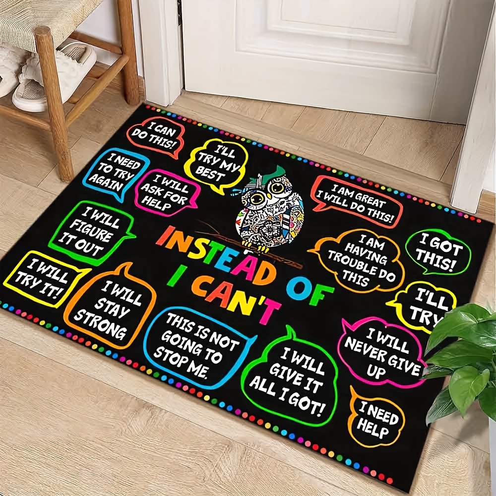 TEMU 1pc Motivational Owl Doormat Suitable For Home Decor With "i Need Strength" & "" Phrases, Non-slip Backing, Machine Washable Polyester Suitable