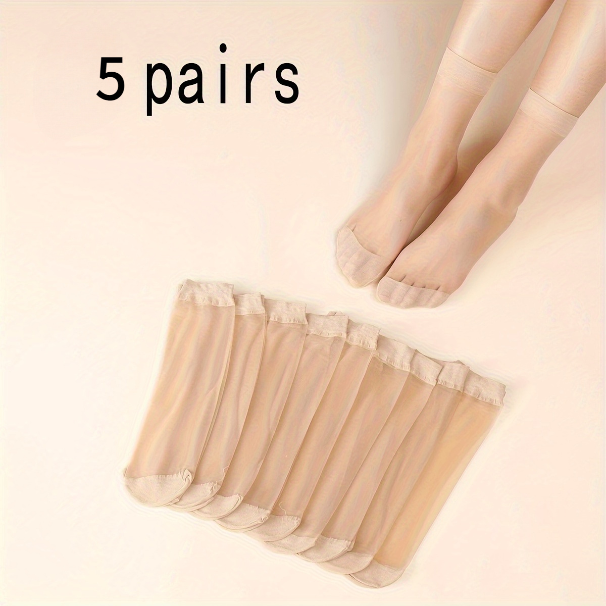 Image of 5 Pairs Women Breathable Ankle Socks Made Of Polyamide And Spandex Blend Solid Color Fabric Soft Summer Fashion Essential