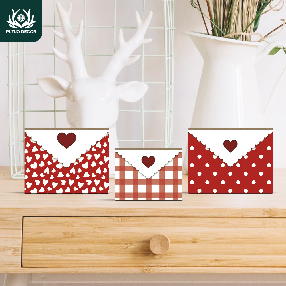 

Putuo Decor 3pcs Valentine's Day Envelope-shaped Wooden Table Decorations, Ideal For Home, Farmhouse, Living Room, Gift Shop, Restaurant, Cafe - No Battery Required