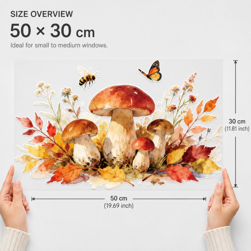 TEMU 2d Flat - 2d Watercolor Mushroom Botanical Static Window Clings, Repositionable Residue-free Decals For Home Commercial Glass To Create Vintage