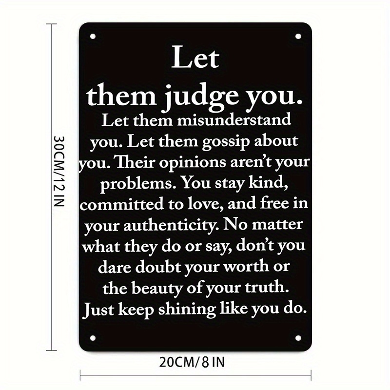 TEMU 1pc Judge You Motivational Metal Poster - White Lettering On Black Background - Self- & Booster - Heavy-duty Aluminum Wall Decor - 8x12 Inches -