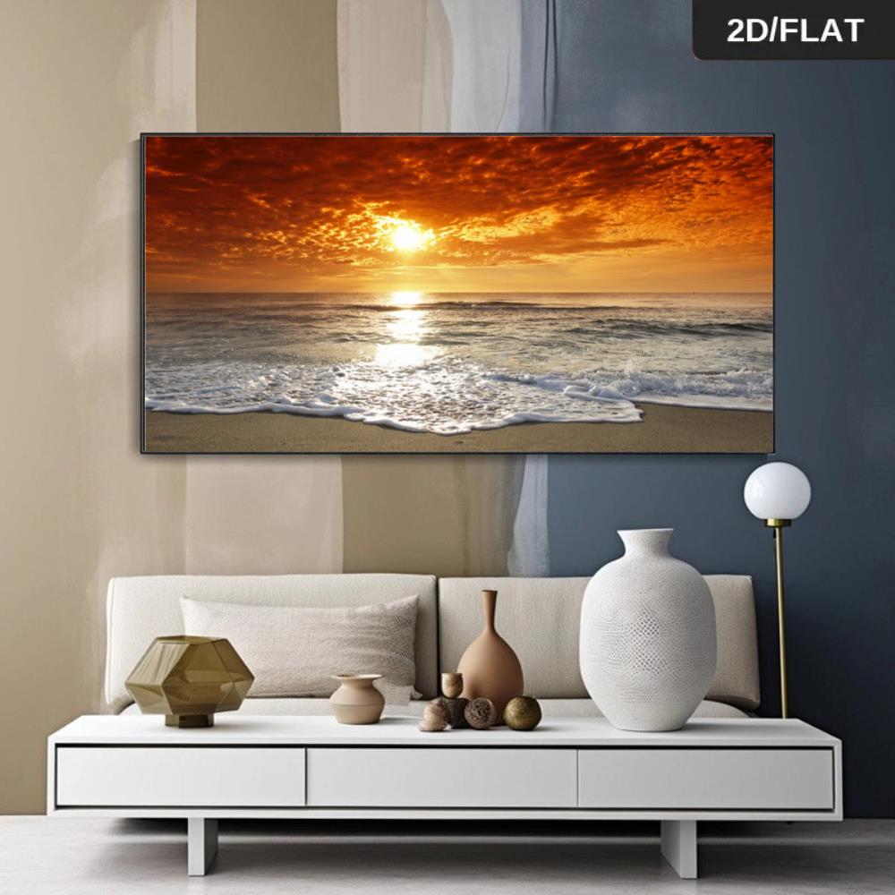 2d flach, 2d flach,   großes, rahmenloses leinwandbild in 2d mit einem stilvollen und luxuriösen design von strandlandschaften mit wunderschönen sonnenauf- und -untergängen. dieser moderne, minimalistische abstraktionskunststil wird mit hochwertigen techniken gedruckt.