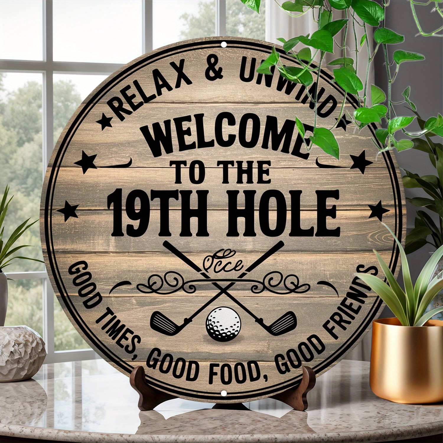 TEMU Plaque de porte ronde en bois pour « au » style vintage pour maison, bar, garage et décoration murale de man cave, affiche rustique cadre à