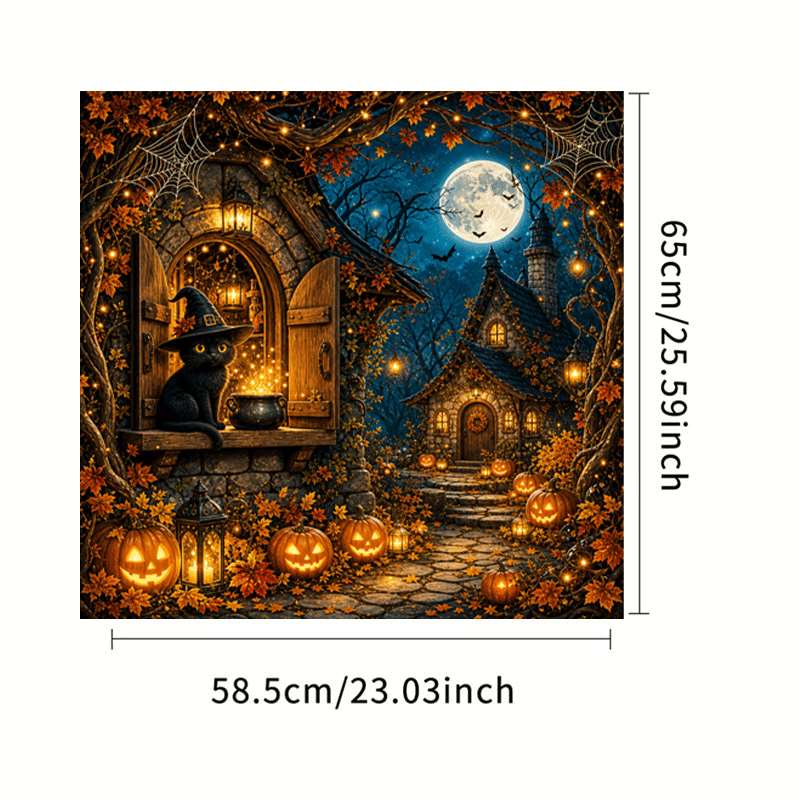 TEMU ["Décoration Plate 2D] 1pc Autocollant Halloween Citrouille Sorcière Maison, Vinyle Durable Imperméable à l'Huile, Design Couture, Opaque, pour