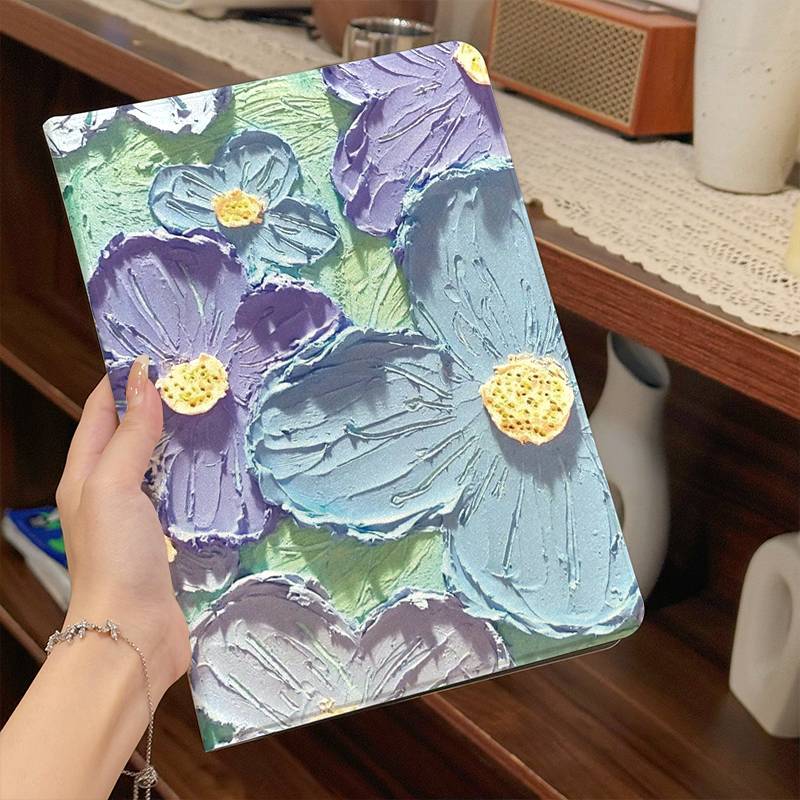 

1pc Artistic Floral Pattern Artificial Leather Tablet Case /s8/s7+/s8+/s9/s9 Fe/s9+/s9 Folding, Multi-angle , Soft Protective Cover With Automatic Wake/sleep