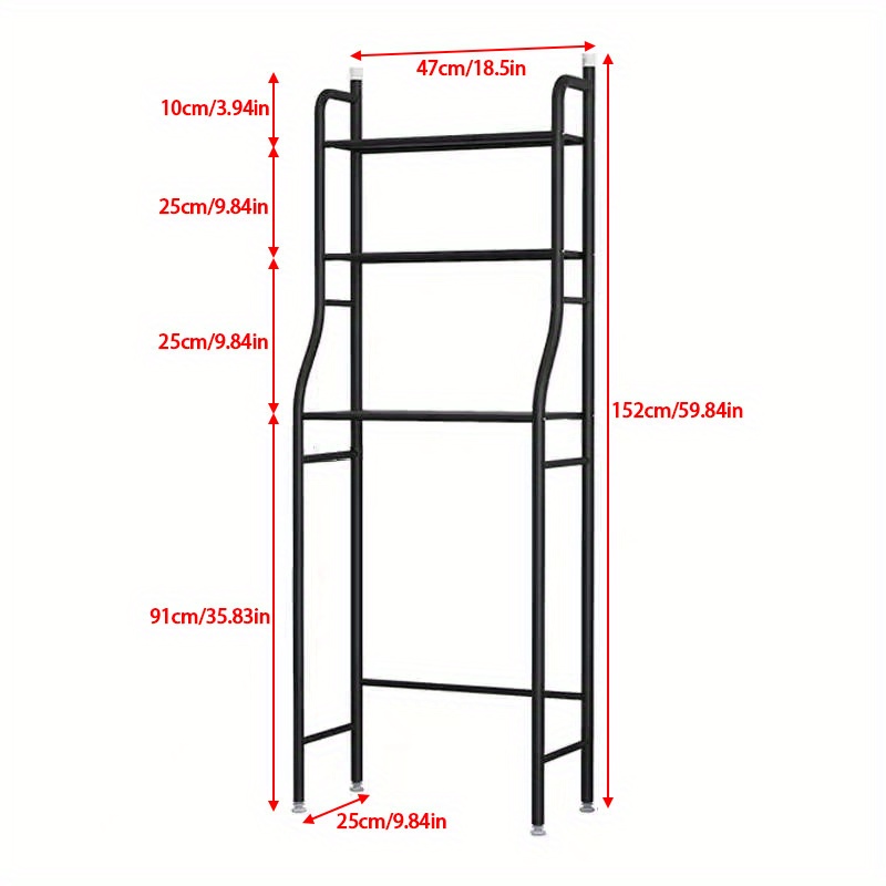 3-tier bathroom storage shelf - no-drill space-saving over-the-toilet organizer, heavy-duty metal bathroom cabinet with floor standing design, easy assembly bathroom shelving unit for toilet, shower, sink - white/black, shower organization,  , durable construction, multitier shelf, apartment living Product details 1