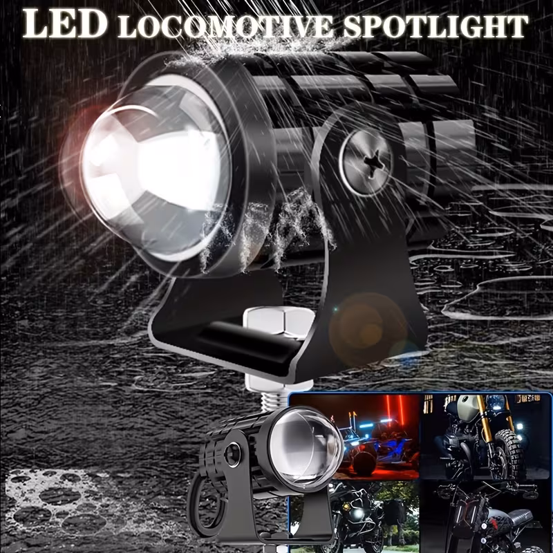 un juego de lámparas led para motocicletas diseñadas para patrullas urbanas, con luces antiniebla delanteras para vehículos todoterreno. el 2025 luces compactas de de acero para motocicletas, que proporcionan iluminación nocturna auxiliar en y con 4
