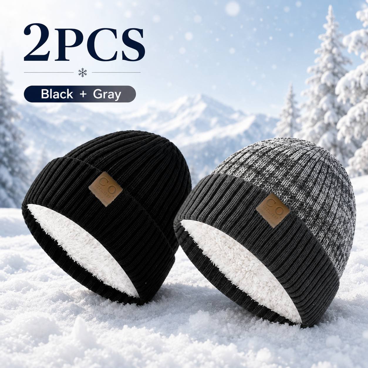 TEMU 2pcs Outdoor Hat Beanie Set - Autumn Winter Casual Warm Hat, Vintage Temperament Hat - Fashionable Cap - Fleece-lined Hat For Winter Outdoor