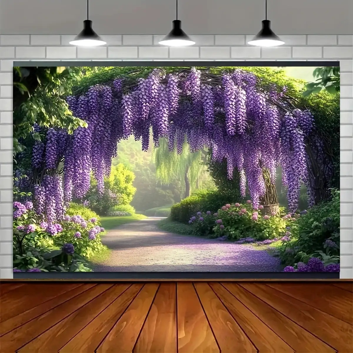 TEMU 1pc 2d Photography Backdrop Featuring A Purple Wisteria Floral Forest , Made From Durable Polyester Fabric Suitable For Studio Props, Weddings,