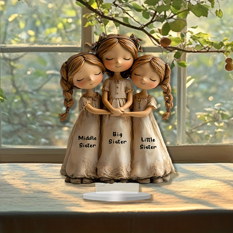 

1pc Sister Figurine Bows And - Decor - For - No Needed - 9.8x7.1