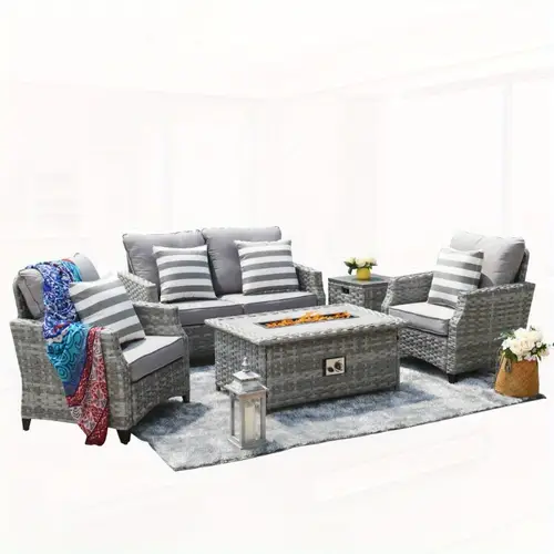 fire pit table with chair rattan wicker sofa set out door furniture garden set