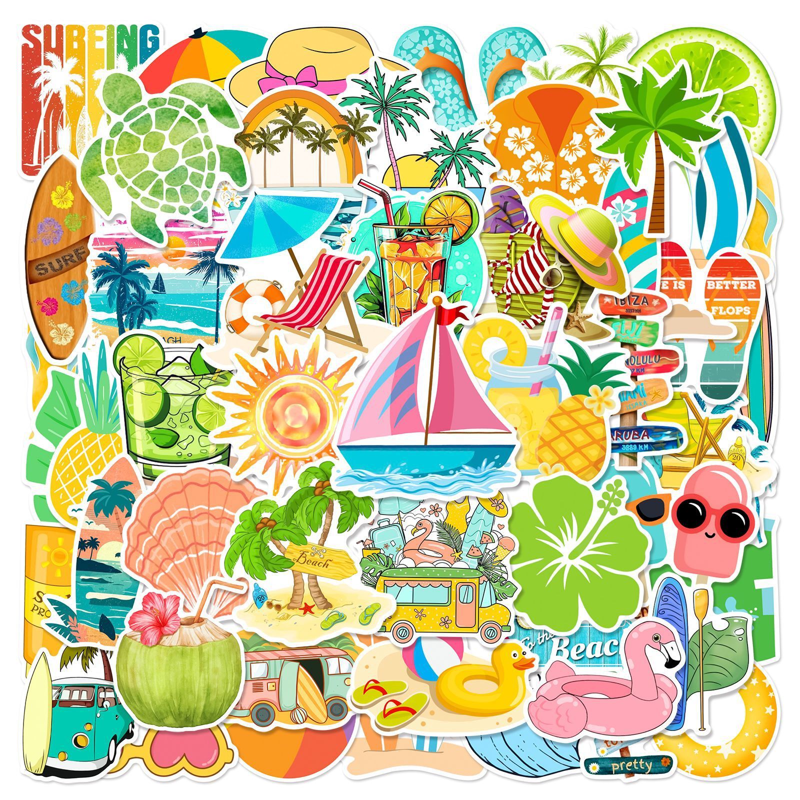 50 Summer Beach Vacation Series Graffiti Stickers, Suitable For Luggage, Phone Cases, Laptops, Helmets, Skateboards, Decorative Stickers, Creative Diy