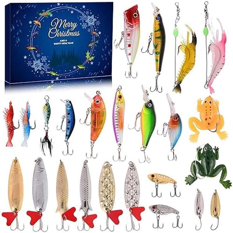 Christmas 24-day Countdown Advent Calendar, Mixed Plastic Fishing Lures Tackle Kit, Styles Fishing Baits Set, Holiday Present For Adult Teen Outdoor