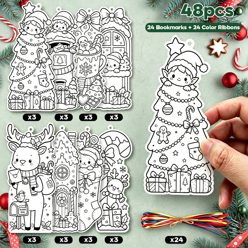 TEMU 48pcs Christmas Tree Snowman Reindeer Reading Bookmarks, 8 Styles Of Different Designs - Including Christmas Trees, Snowmen, Gingerbread Houses,