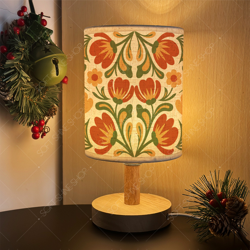 Fabric Shade USB-Powered Print Table Lamp, Cozy Light
