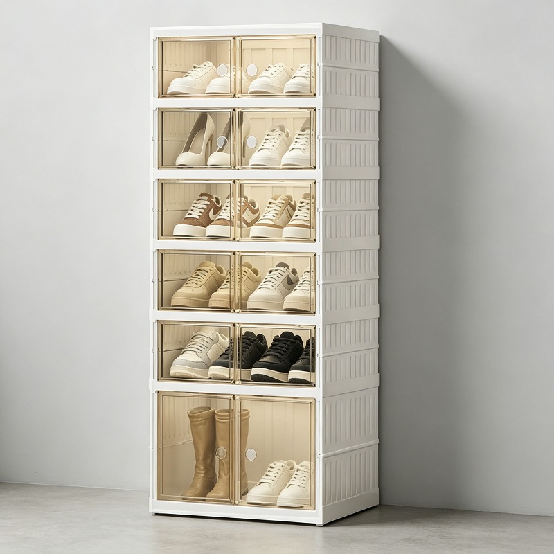TEMU Heavy 6-story Folding Shoe Storage Box, Can Hold 12 Pairs Of Shoes, Stackable Storage Container, Diy Easy Assembly, Sturdy And Durable,