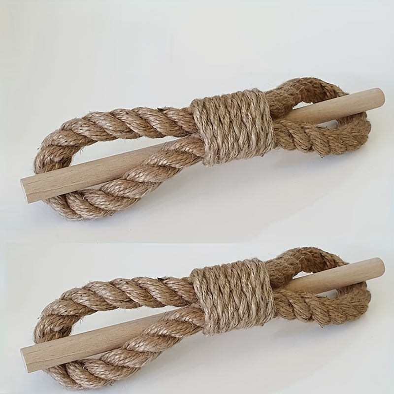 Image of 2pcs Natural Fiber Curtain Tiebacks- Rustic Braided Cord With Wooden Stick, Beige& Brown, Perfect For Bedroom& Living Room Decor, Curtains For Living Room