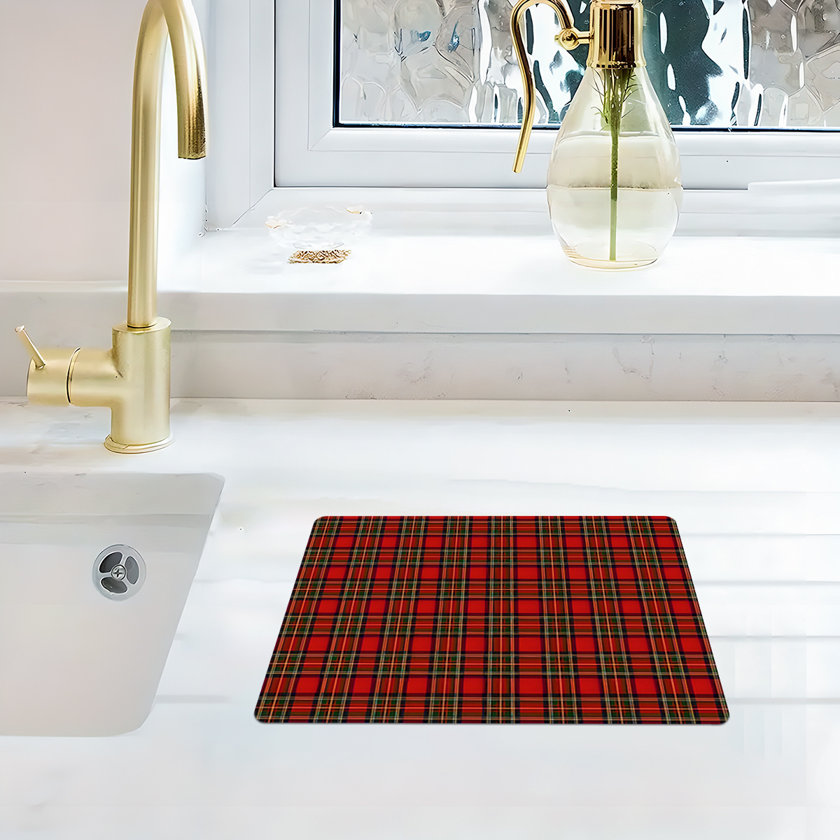 TEMU Tappetino da Cucina Antiscivolo & Assorbente - Design a Righe Rosse, per Macchine da Caff癡, Piani da & Bagno, Tappetino per Asciugare Durevole &